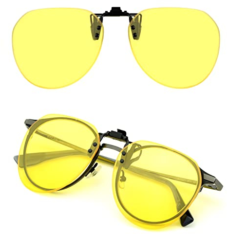 CREYESTAL Clip Lunettes Conduite de Nuit Polarisées, Anti-Eblouissement et Ultra léger, Surlunettes Verres Jaunes, Homme, Femme, Certifié CE