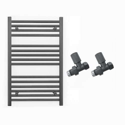 Myhomeware 550mm Wide Straight Anthracite Grey Heated Bathroom Towel Rail Radiator With Valves For Central Heating UK (With Straight Valves, 550 x 800 mm (h))