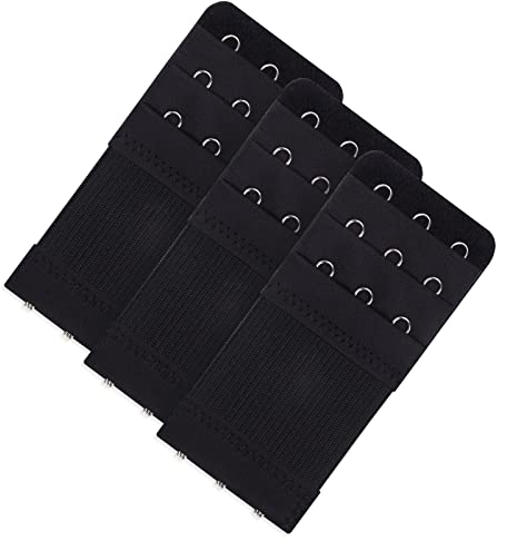 Yolev 3 Pieces Women's Bra Extenders Stretchy Bra Extension Strap 3 Hooks 3 Rows Elastic Bra Band Hook Strap Extensions for Women Lady (Black)