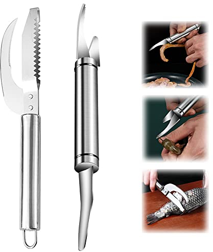 nnn 2 Pcs Couteaux à Gueule De Poisson Multifonctionnel Enlever La Ligne De Crevette 5 en 1, Grattoir à éCailles De Poisson, Éplucheur De Crevettes Acier Inoxydable Pour Cuisine, Restaurant, HôTel