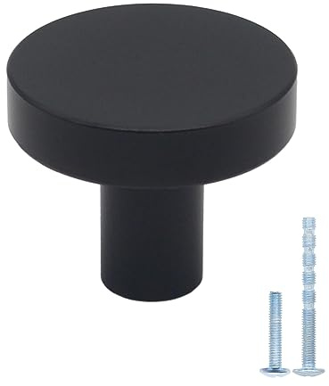 HANIHUA 30 Pack Black Cabinet Knobs, Solid Dresser Knobs Kitchen Drawer Knob, Matte Black Single Hole Knob for Cabinets and Drawers Round