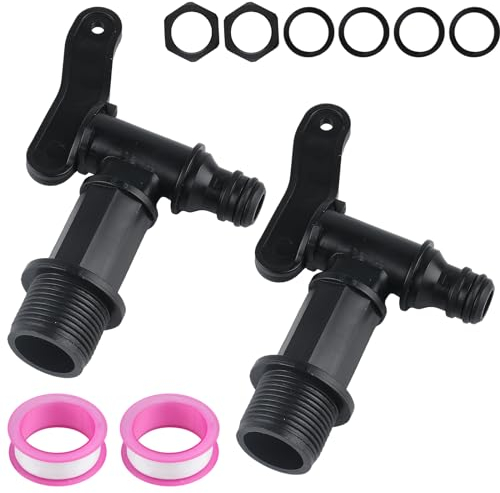 2 Stk Auslaufhahn für Regentonne, Wasserhahn 3/4 Zoll Kunststoff Ersatzhahn, Kunststoff Regentonne Wasserhahn Auslaufhahn für Regenwassertonne Regenfass Wassertank