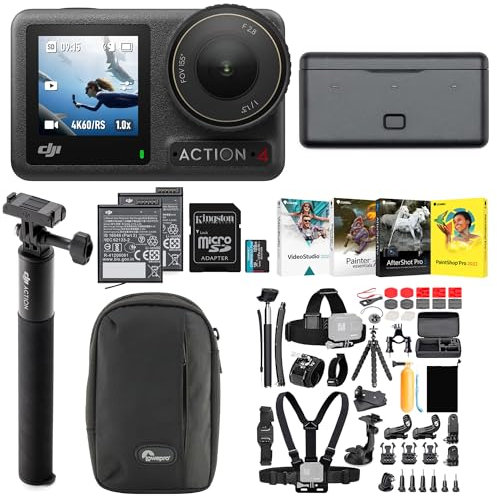 DJI Osmo Action 4 Camera Adventure Combo Bundle with 50 Piece Accessory Kit, Memory Card and Software - 1/1.3 Sensor, Low-Light Imaging, Deep-Freeze Resistant & Long-Lasting Battery Life