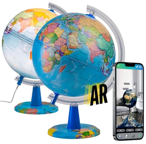 EXERZ 20cm Illuminated Globe - English Map - AR (App) Interactive World Globe, STEM Toy Gifts for Kids 4-12 Years - iOS
