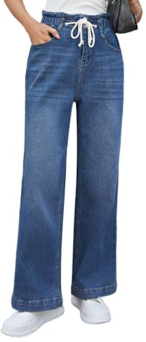 Roskiky Jean pour femme, coupe large, stretch, taille haute, élastique, Bell Bottom, baggy, Y2k, S