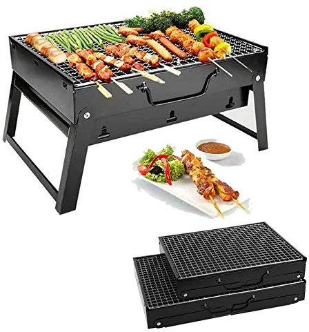 sjdoPulse Parrilla De Barbacoa, Parrilla De Barbacoa Portátil para 1-6 Personas, Mini Barbacoa De Carbón para Mesa, Parrilla De Jardín Al Aire Libre para Acampar, Utensilios De Barbacoa, Negro
