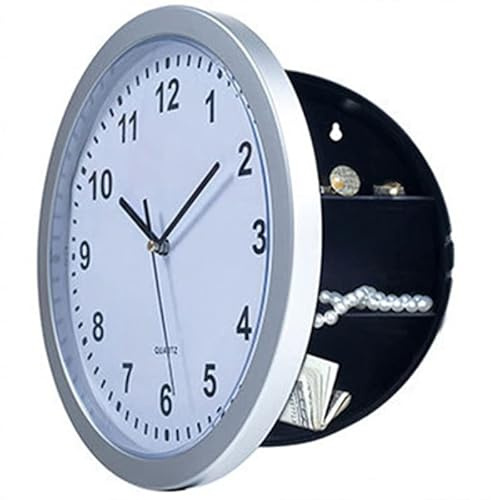 lvifloae Orologio da parete Cassaforte nascosta Vintage Ampio spazio di archiviazione Scomparto segreto circolare Adatto per riporre oggetti di valore (Argento)