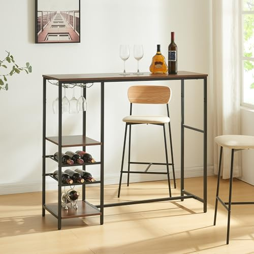 [en.casa] Barbord Stjørdal med vinställ 120 x 40 x 105 bistrobord med metallram svart och valnöt