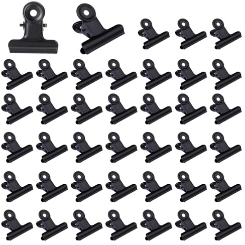 40 piccoli graffette a bulldog, 22 mm, clip multifunzione per graffette, mini clip in metallo, per borse, foto, disegni, artigianato, ufficio, cucina (nero, 22 mm)