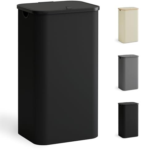 YOUDENOVA - Cesto portabiancheria con coperchio, 100 l, sottile, con sacchetto per la biancheria, pieghevole, organizzatore biancheria con manico in plastica, alto cestino portabiancheria, colore