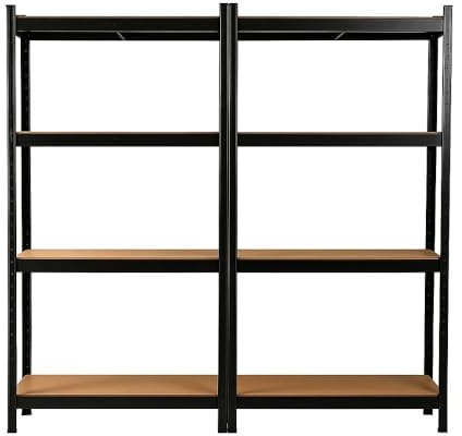 EURO VANADIUM - Doble Estantería de almacenamiento Cargas Pesadas - 160 x 160 cm - 640 kg - Estantería de garaje modulable, 4 Niveles, 8 Estantes - Negro