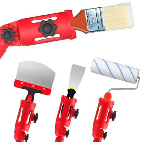 LSGZJZY Porte-pinceaux multi-angles pour rallonge de peinture, support d'attachement pour rouleau, grattoir, pour coins de murs et plafonds hauts - Cadeau de Noël (Rouge)