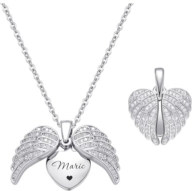 Collana con nome Collana con medaglione a forma di ali d'angelo personalizzato Ciondolo a forma di cuore personalizzato con nome all'interno, gioielli commemorativi personalizzati Regali