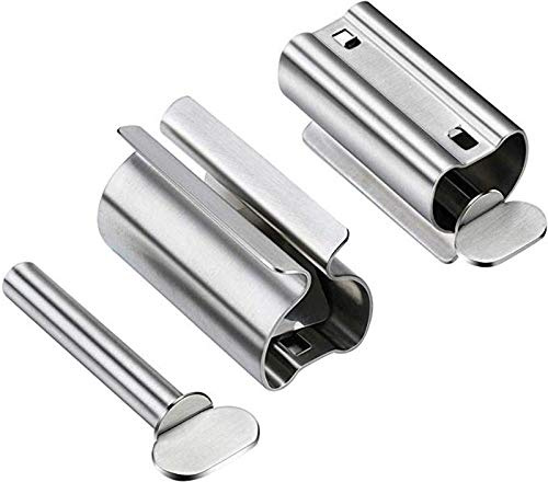 Tubenquetscher Edelstahl, 2er Set, Zahnpasta Ausdrücker mit Standfunktion, 8 cm, Silber