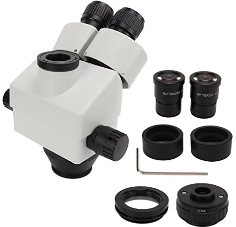 Zoom Trinocular Microscope Head 3.5X to 45X High Resolution Stereo Microscope Head with 0.5X and 1X Object Lens for Microscopic Experiments Metal and Glass Construction