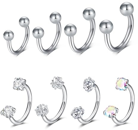 Fundeedrr 8-pack septum hästsko piercingset rostfritt stål med zirkon 16G 6/8/10/12 mm, för septum läpp näsa tragus lab läpppiercing och näspiercing svart guld silver roséguld