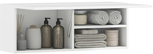 HOMCOM Armoire Murale de Salle de Bain, Meuble de Rangement Suspendu pour Salle de Bains avec Porte battante à charnières et Trois Compartiments, Meuble WC Suspendu, 80 x 25 x 30 cm, Blanc