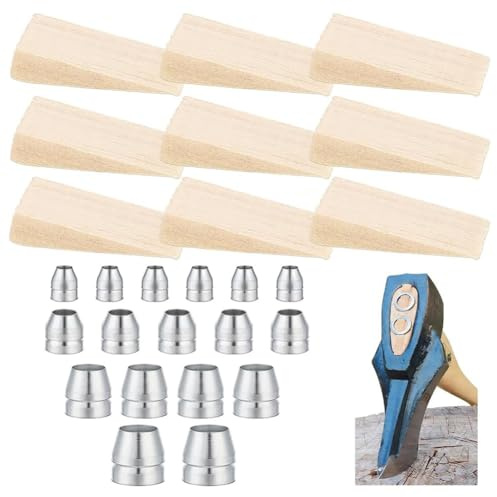 PH PandaHall 28pz Cunei di Sicurezza per Manici Rotondi Legno e Acciaio Inossidabile Cunei per Manici Kit per Sostituzione Manico Ascia Martello