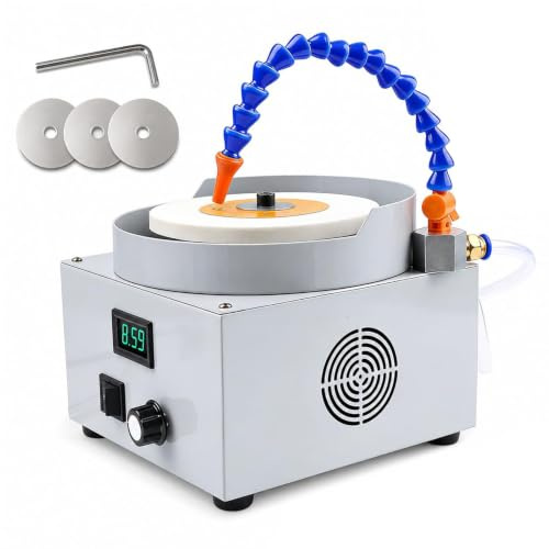 Levigatrice Da Banco Ad Umido Da 300 W Con 3 Dischi Diamantati, 0-2000 Giri/min, Velocità Regolabile E Flusso D'acqua Per Levigare Metallo, Giada E Vetro