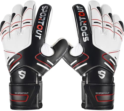Sportout Youth&Adult Goalie Goalkeeper Gloves,Strong Grip for The Toughest Saves, with Finger Spines to Give Splendid Protection to Prevent Injuries,3 Colors (Black, 5)