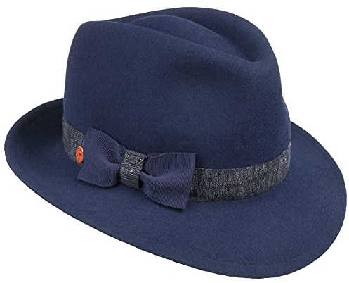 Mayser Leila Wool Bogarthut Filzhut Damenhut Wollhut Damen - Made in The EU mit Ripsband Winter Frühling-Sommer Herbst-Winter - One Size blau