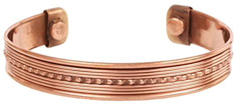 Touchstone cuivre magnétique forgé à la main avec solide et haute jauge style tibétain Spiral Eye Catching Pattern Minimalistic Elegance Pure Copper Bracelet en deux tons.