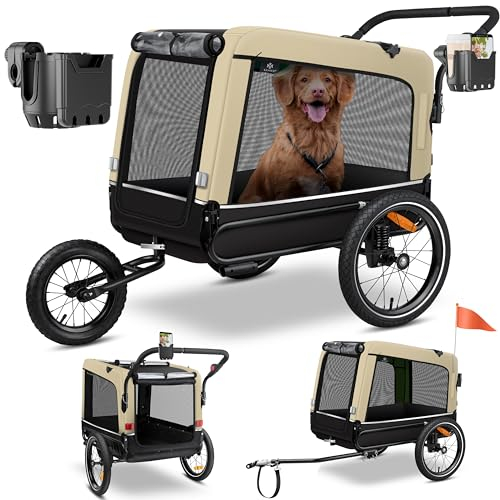 KESSER® Remorque de vélo, Remorque de vélo pour Chien, Chien Buggy 3en1. XXL Volume d’Environ 240 litres, avec suspensions, imperméab, capacité de Charge 40kg, INCL. Porte-téléphone Portable, Beige