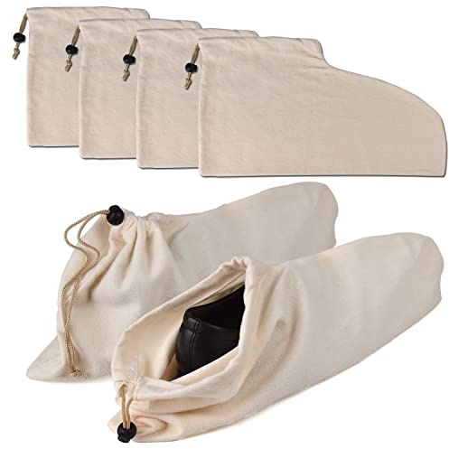 HAMBOLY 100% Cotton Shoe Bags 6 Pack Dust Cover Storage Pouch with Drawstring Closure for Travel Protecting Storing Shoes, Beige (17 x 7 in)