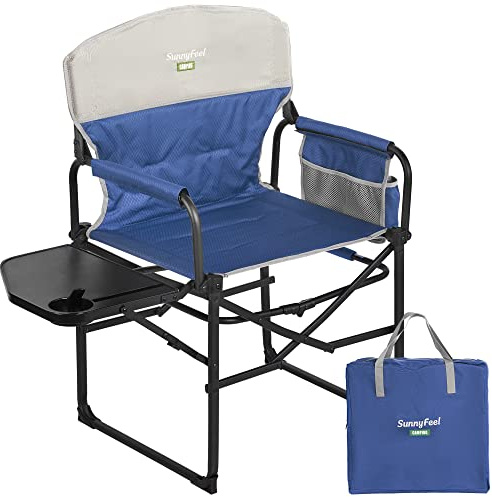 SUNNYFEEL Camping Directors Chair, Heavy Duty,Oversized Portable Folding Chair with Side Table, Pocket for Beach, Fishing,Trip,Picnic,Lawn,Concert Outdoor Foldable Camp Chairs(Navy Blue)