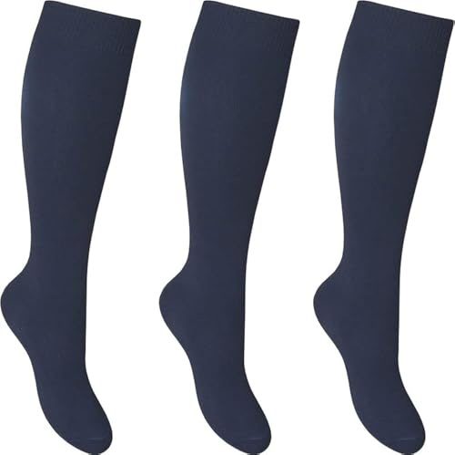 3 Calzini al Ginocchio per Ragazze in Cotone Back to School Uniform per Feste Comodi Calzini al Ginocchio per Bambini, Marina Militare, 11-15 Years