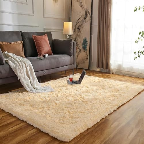 Evitany Bedroom Rug, Washable Fluffy Area Rugs, Ultra Soft Rectangular Carpet, Large Non Slip Rugs for Bedroom,Shaggy Carpet for Office,Kids Room (Beige,120x160 cm)