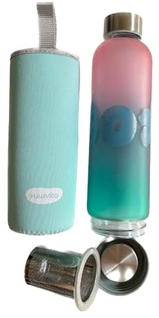 Neavita Twice, Bottiglia in vetro Piperita, con filtro in acciaio e cover termica, 550 ml