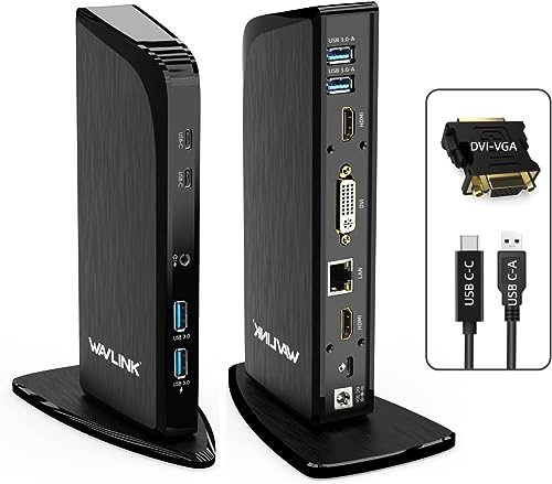 WAVLINK 13-in-1 USB-C Docking Station, Dreifach-Monitor-Universaldock mit 100W PD, 4K HDMI, 2K HDMI, DVI, 4X USB 3.0, 2X USB-C, LAN, Audio/Mikro für Windows/Mac