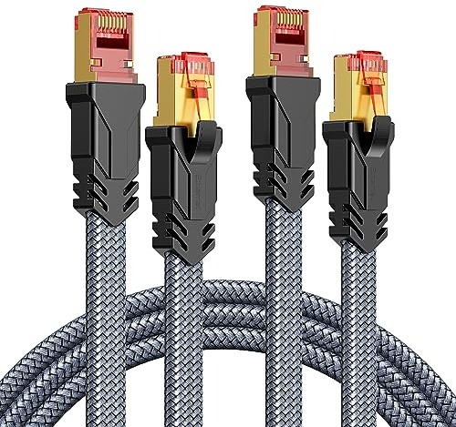 SNOWKIDS 2 Stück Cat 8 LAN Kabel 6m, 40Gbps Netzwerkkabel Hochgeschwindigkeits 2000MHz S/FTP Ethernet Kabel POE Gigabit RJ45 Nylon geflochtener Vergoldeter für PS5 Router Modem TV Switch Laptop