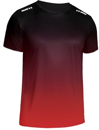 Weardear Herren Sports Tshirts Atmungsaktiv Schnelltrocknend Kurzarm T-Shirts Funktionsshirt Laufshirt Sommer Farbverlauf Sport Muskelshirt Herren Rot XL