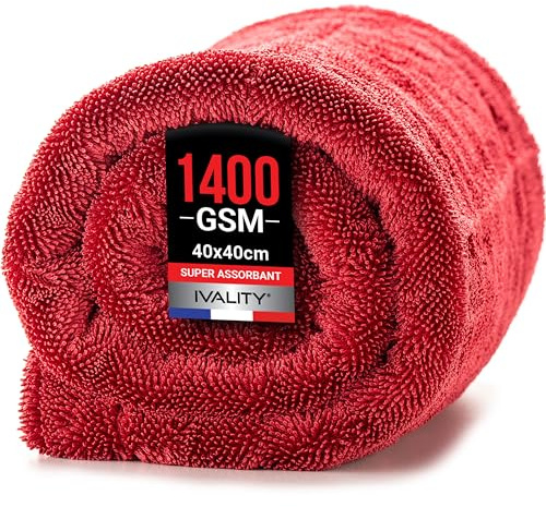 Ivality Panno Microfibra Auto Piccolo 40x40 cm – 1400 GSM Panno in Microfibra Ultra Assorbente per Auto e Moto, Vetri, Senza Pelucchi e Delicato sulla Vernice, Panni Asciugatura Twisted