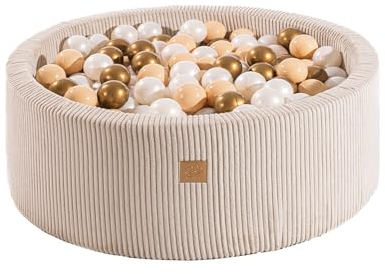 MEOWBABY Bällebad Baby ab 1 Jahr - Bällebad Kinder mit 200 Bällen, Schaumstoff Ballgrube mit Bällen für Babys und Kinder, Cord, Ecru