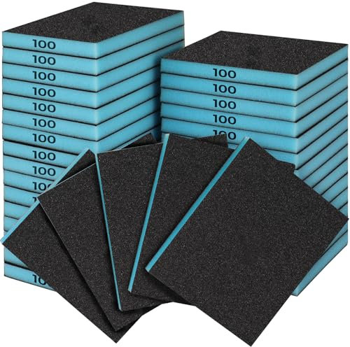 18 Piezas esponjas de Lijado100 Grain, Esponja de Lija Húmeda y Seca Taco Abrasivo, Lavables y Reutilizables, Paquete de Papel de Lija para Metal, Madera y Pared