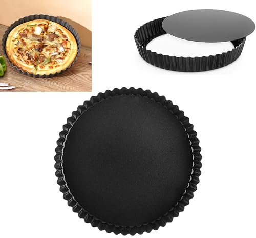 shaohui 8 inch Quiche Pan,Flan Tins with Loose Base, Non-Stick Tart Tin,Fluted Round Deep Flan Dish, Tart Tins for Baking Quiches, Pies, Flans, Cheese
