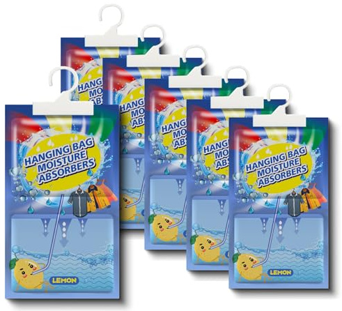 Luftentfeuchter Hängetaschen, 5 * 100g Entfeuchtungsgranulat mit Duft, Hängender Entfeuchtungsbeutel,gegen Feuchtigkeit Anti-Schimmel Desodorierende Feuchtigkeitsbeständige Trockenmittel-Tasche