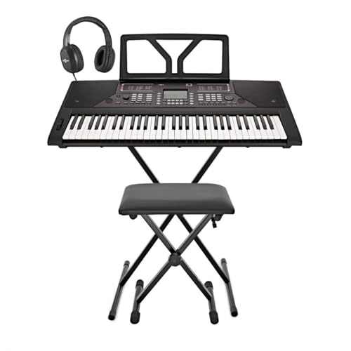 K3 61-Key Digital Piano Keyboard with Stand - Touch Sensitive LCD Keyboard with 64-Note Polyphony - USB MIDI by Gear4music