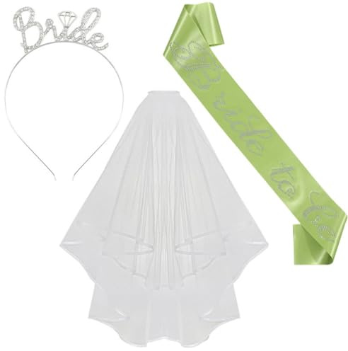 Addio al Nubilato Gadget, Bride to Be Decorazione Fascia e Velo da Sposa Accessori per Addio al Nubilato Sposa, Sash, Velo, Tiara, Team Bride to Be Decorazione 3 Pack Fascia Accessori Kit
