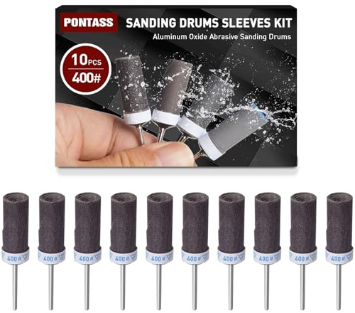 10 stycken 400 korn sliphylsor set för Dremel rotationsverktyg, sliptrumset för borrmaskiner och borrmaskiner, hyls-set, sandpappersstång för metall, trä, form, sten, polering