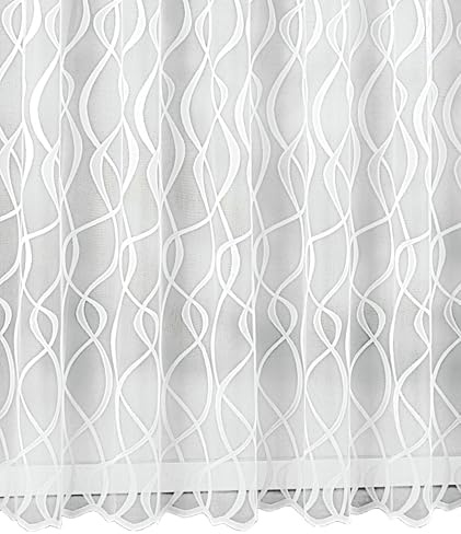 Sehlbach Tenda pronta per l'uso con fettuccia, Onde in jacquard, Bianco, 300 x 160 cm, Aspetto elegante, Facile da applicare, Design senza tempo, Abbondante luce diurna