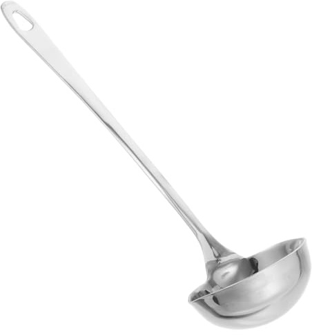 Zerodeko rostfritt stål soppslev med pip långt handtag exakt slev för hushåll och restaurang mångsidig soppsked droppfri servering tack vare dubbel pip