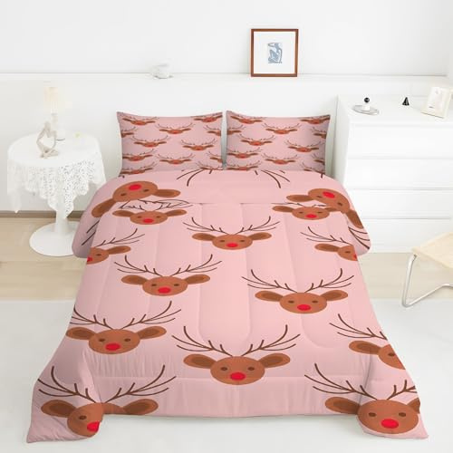 Generico Piumino Matrimoniale Natale Trapunte Renna Piumone Imbottito Resistente Lavabile, Super Morbida Trapunta, piumini 200x200 cm in Microfibra Reversibile e 2 Federa 50x80 cmY976