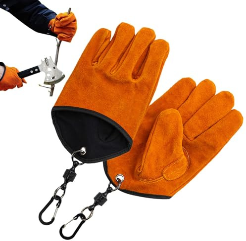 Värmebeständiga handskar - grillhandskar | Campinggador | grillvantar i läder, helblomma, halkfritt magnetiskt termiskt skydd för grillning, fiske, öppen spis, utomhus jord