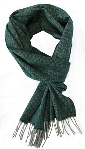 Wollschal Kaschmirschal Damenschal Winterschal Herrenschal Fischgrat 180 x 30 cm Made in Germany (Grün)