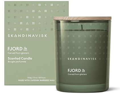 Skandinavisk Fjord Scented Candle. Fragrance Notes: Apple and Pear Blossom, Orchard Fruits and Redcurrants. 200 g.