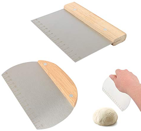 Coupe-pâte, spatule à pâte, 2 spatules semi-circulaires et rectangulaires en acier inoxydable avec écailles et poignée en bois pour couper la pâte, la pizza, le nougat
